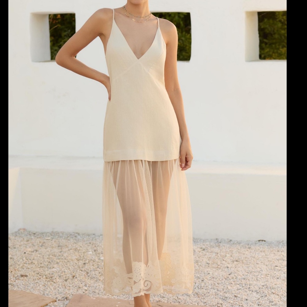 Anthropologie Sleeveless Sheer Linen Maxi Slip Dress
